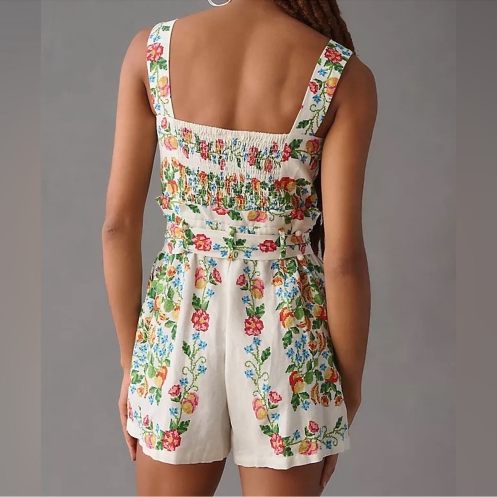 NWOT FARM Rio Tropical Romance Floral-Print Linen-Blend Romper Women’s Medium - Picture 4 of 16